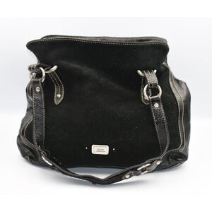 The Sak Black Suede & Patent Leather Satchel Medium Hobo Handbag